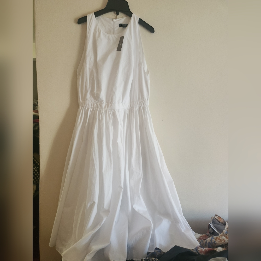 JCrew High Neck Cotton Poplin Sleeveless Midi Dress White Size 4, 6, 8, 10 NWT - Picture 14 of 16